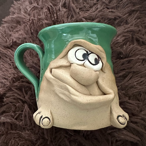 Handcrafted Green and Tan Ceramic Mug - Picture 3 of 5